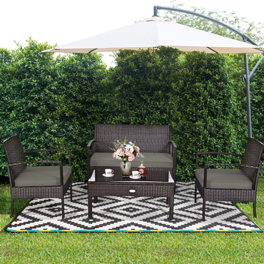 Ensemble de mobilier de conversation Tangkula en osier pour terrasse, ensemble de chaises et table d'extérieur en rotin