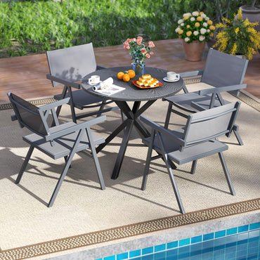 Tangkula Patio Chairs Set of 4 Outdoor Dining Chairs with Breathable Fabric Seat & Tilt Backrest