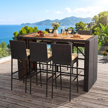 Ensemble de bar extérieur Tangkula 7 pièces avec 6 chaises rembourrées