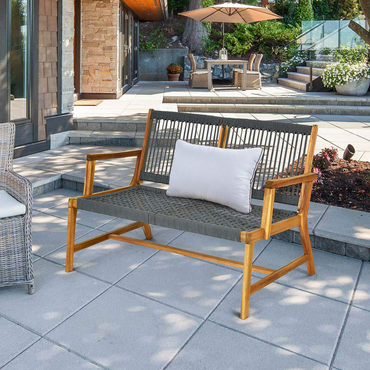 Banc de patio Tangkula en bois d'acacia pour 2 personnes, causeuse, banc de patio extérieur en bois d'acacia