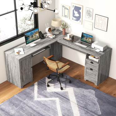 Tangkula L Shaped Desk with Drawers and Storage Shelf