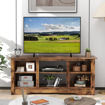 Meuble TV Tangkula pour écrans plats jusqu'à 65 pouces, centre de divertissement média de 58 pouces avec étagères réglables