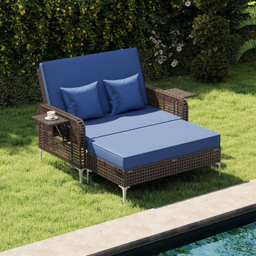 Tangkula Patio Rattan Daybed with 4 Level Adjustable Backrest