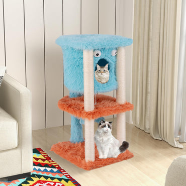 Arbre à chat Tangkula sur le thème des monstres, centre d'activités pour chats à 3 niveaux avec grand condo pour chat