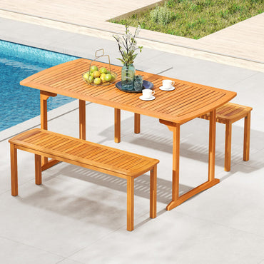 Tangkula 3 Piece Acacia Wood Patio Dining Table Set