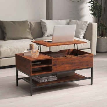 Table basse relevable Tangkula, table de salon industrielle avec compartiment caché (industrielle, marron rustique)