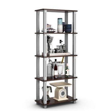 Tangkula Étagères de rangement 57", Organiseur de rangement 5 niveaux peu encombrant (Noyer et Noir)