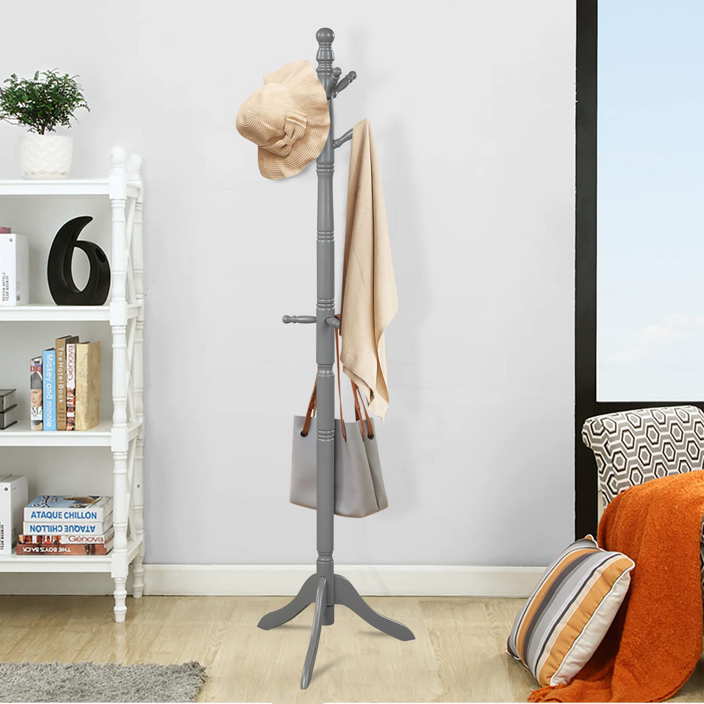 Wood Coat Rack, Grey - Tangkula
