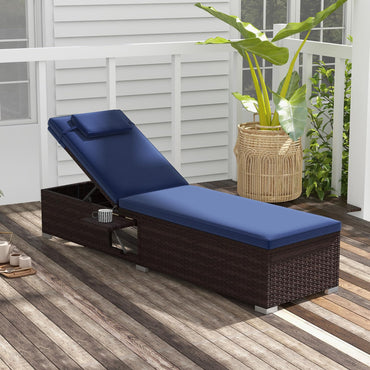 Tangkula Chaise longue de patio, chaise longue d'extérieur en rotin PE avec dossier à 6 niveaux