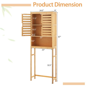 Tangkula Over The Toilet Storage Cabinet Tall Natural Bamboo Bathroom Shelf Over Toilet