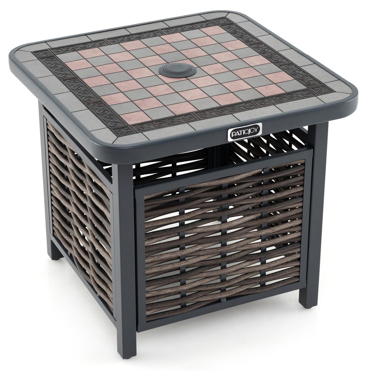 Tangkula 21.5 Inches Outdoor PE Rattan Side Table, All Weather Patio Square End Table with Resin Tabletop
