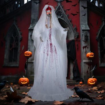 Tangkula Mariée Animée Debout d'Halloween 2,2 M Décoration de Maison Hantée