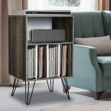 Tangkula Record Player Stand, Turntable Stand with Metal Legs, Vinyl Record Storage Cabinet w/ 5 Open Shelves Holds