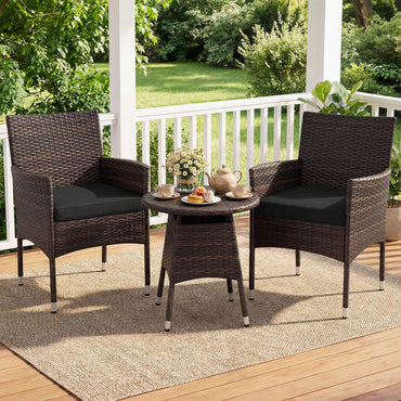 Tangkula 3 Piece Patio Furniture Set | Hand-Woven PE Wicker Conversation Set with Contoured Armchairs