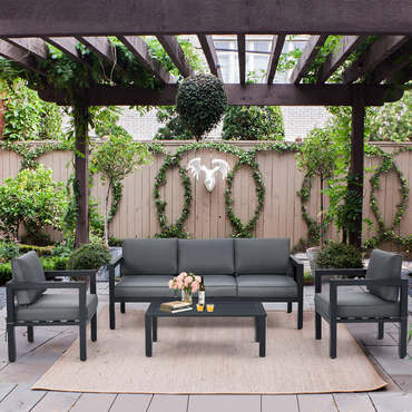 Ensemble de mobilier de jardin 4 pièces en aluminium avec coussins rembourrés