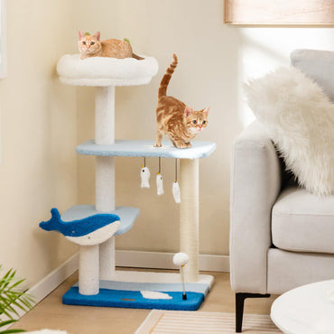 Arbre à chat Tangkula sur le thème de l'océan, tour à chat à 3 niveaux, 86 cm