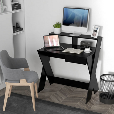 Bureau d'ordinateur Tangkula avec tiroir de rangement, petit bureau d'écriture avec support d'écran surélevé