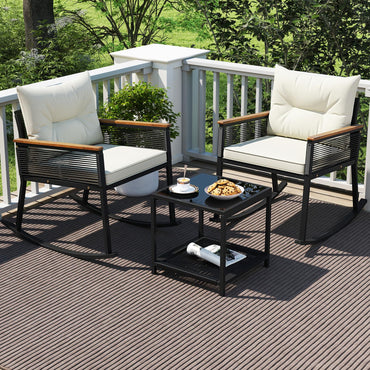 Tangkula 3 Piece Patio Rocking Bistro Set Outside Wicker Rockers