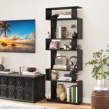 Tangkula 6 Tier S Shaped Bookshelf for Study