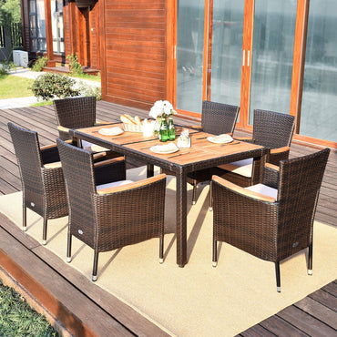 Tangkula 7 PCS Outdoor Patio Dining Set with Soft Cushion