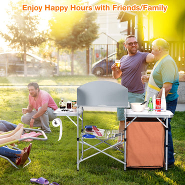 Folding Camping Kitchen Table, Windscreen, Cook Station