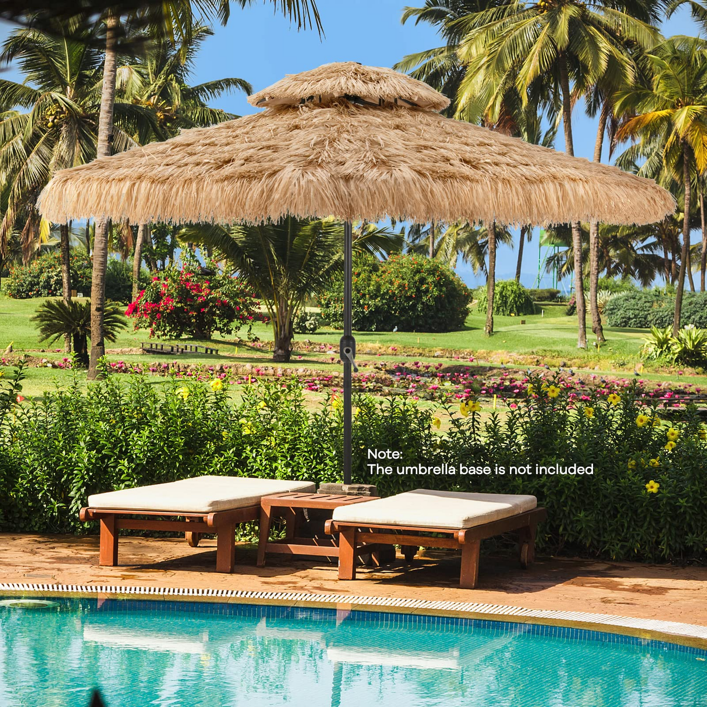 Tangkula 10 ft Thatched Patio Umbrella, 2 Tier Hawaiian Style Grass Beach Umbrella with 32 Led Lights