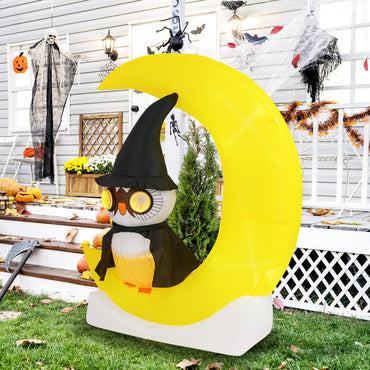 Tangkula Hibou gonflable de 1,55 m sur la lune, décoration d'Halloween lumineuse à LED avec grande lune et hibou magicien
