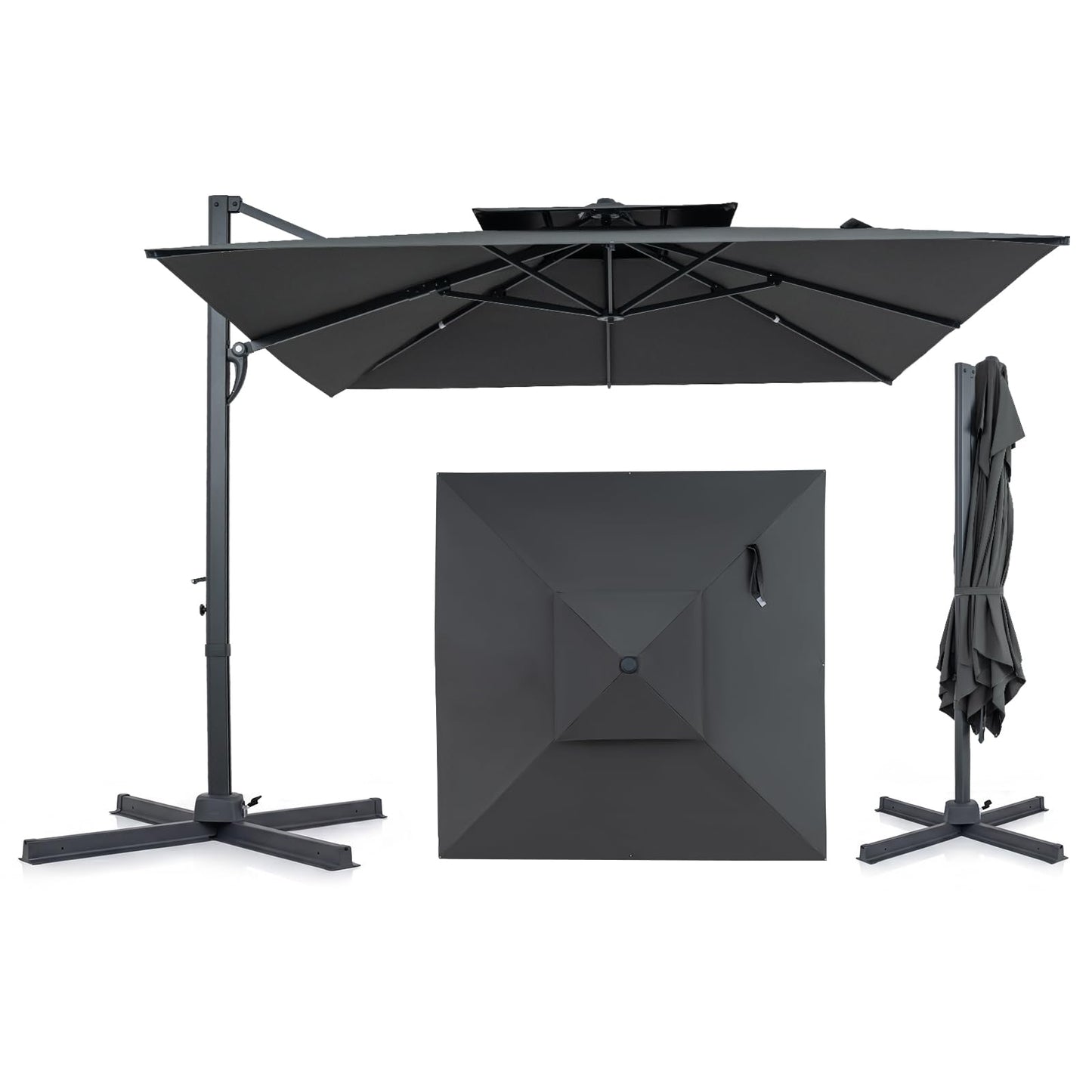 Parasol de terrasse déporté carré TANGKULA 9,5 pieds, avec rotation à 360 degrés