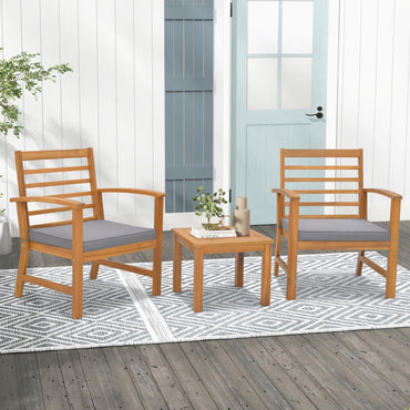 Tangkula 3 Pieces Outdoor Furniture Set, Acacia Wood Conversation Set with Soft Seat Cushions