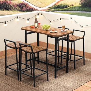 Tangkula 5 Piece Acacia Wood Bar Table Set