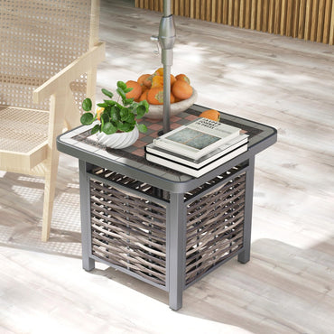 Table d'appoint d'extérieur en rotin PE 54,6 cm Tangkula, table d'appoint carrée de patio tout temps avec plateau en résine
