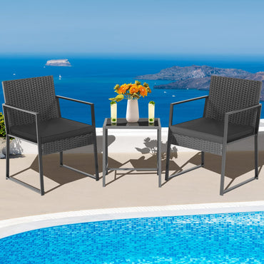 Tangkula Ensemble de 3 Meubles de Patio, Chaises en Rotin Rembourrées Tout Temps et Table Basse Modernes et Robustes