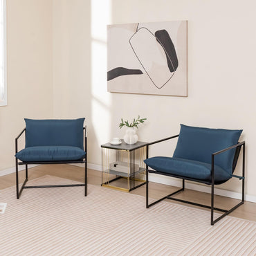 Fauteuil d'appoint Tangkula Sling, Chaise de loisirs intérieure extérieure avec coussins d'assise et de dossier (Bleu marine)
