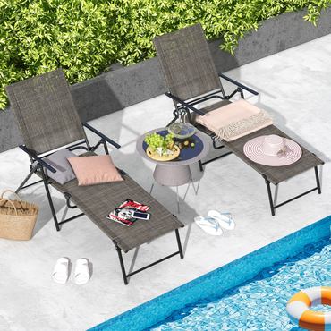 Tangkula Chaises longues d'extérieur ensemble de 1/2, transat pliant de patio avec dossier réglable sur 6 niveaux
