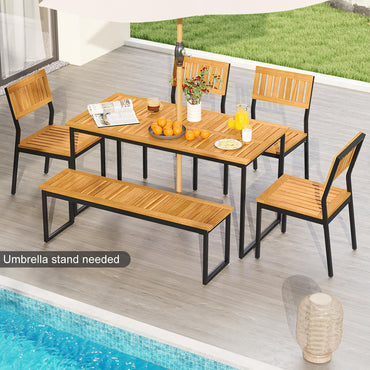 Tangkula Ensemble de salle à manger d'extérieur 6 pièces en bois d'acacia