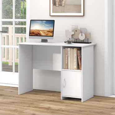Tangkula Bureau Blanc avec Armoire et Étagère Ouverte, Petit Bureau d'Étude avec Trou pour Câble