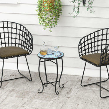 Tangkula Outdoor Side Table w/Ceramic Tile Top & Metal Frame