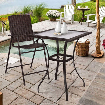Table de patio de jardin extérieur balcon piscine pelouse plateau en verre cadre en acier toutes saisons table de salle à manger bistrot (carré marron mélangé 28,5")