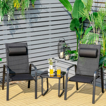 3 Piece Outdoor Bistro Set, Patio Stackable Chairs with Adjustable & Folding Backrest