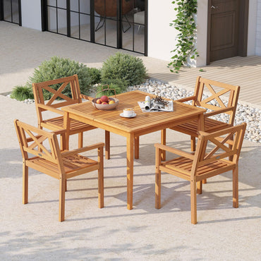 Tangkula Acacia Wood Patio Dining Chairs Set of 2/4