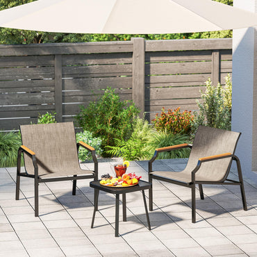 Tangkula 3 Piece Outdoor Bistro Set with Breathable Fabric Seat