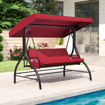 Tangkula 3 Person Porch Swing 2-in-1 Convertible Outdoor Swing