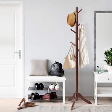 Tangkula Wooden Tree Coat Rack Freestanding, Entryway Coat Stand with 8 Hooks