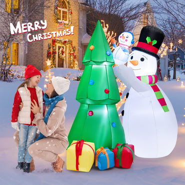 Tangkula 6FT Inflatable Christmas Tree with Snowmen & Gift Boxes