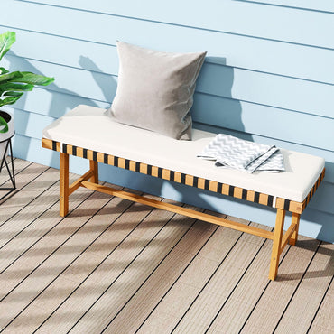 Tangkula Acacia Wood Outdoor Bench with Padded Cushion