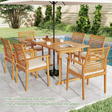Tangkula 7 Piece Patio Acacia Wood Dining Set for 6