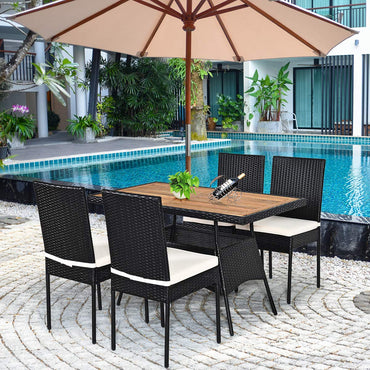 Tangkula 5 Piece Wicker Patio Dining Set with Padded Cushions