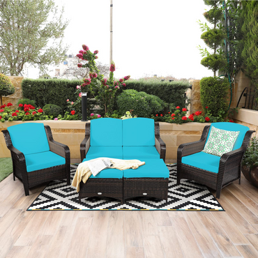 Ensemble de mobilier de jardin 5 pièces, ensemble de conversation d'extérieur en rotin avec canapé deux places