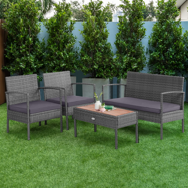 Ensemble de canapé d'extérieur en osier avec coussins d'assise, cadre en acier robuste, jardin