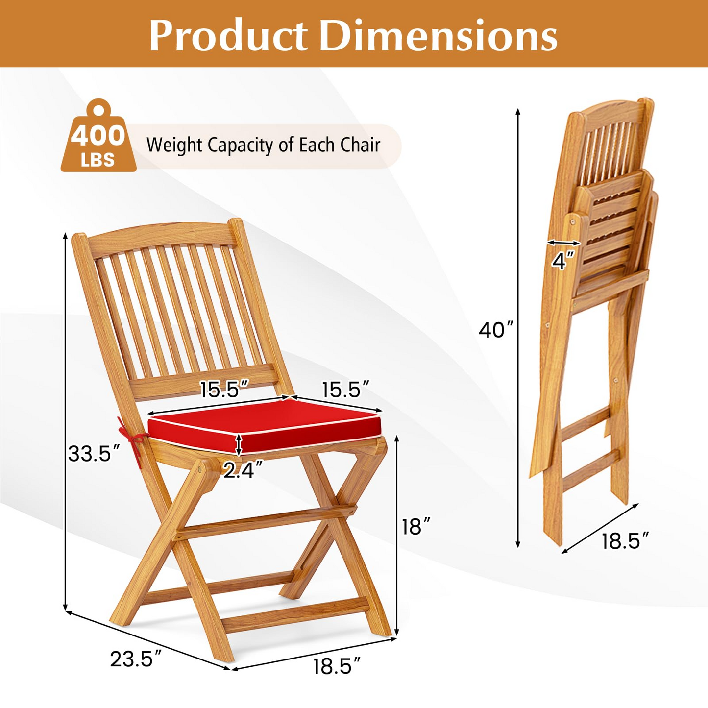 Tangkula Folding Outdoor Dining Chairs Acacia Wood Patio Chairs